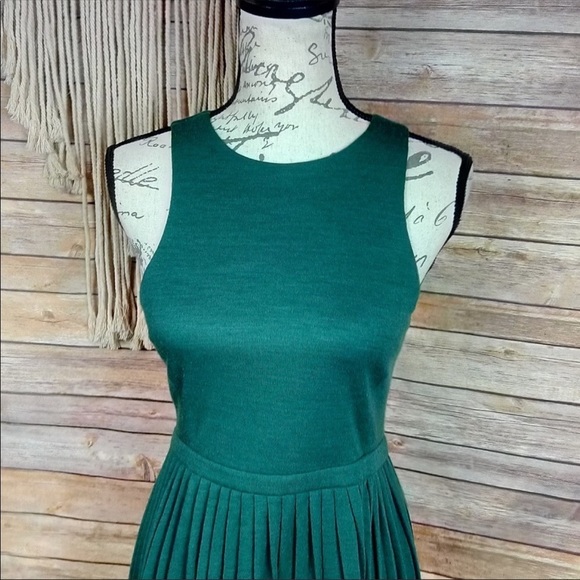 Revolve | Tibi Forest Green Wool Pleated Skirt Sleeveless Jersey Midi Dress - Picture 3 of 8